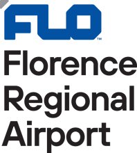 FLO Regional Airport logo, all text blue and black