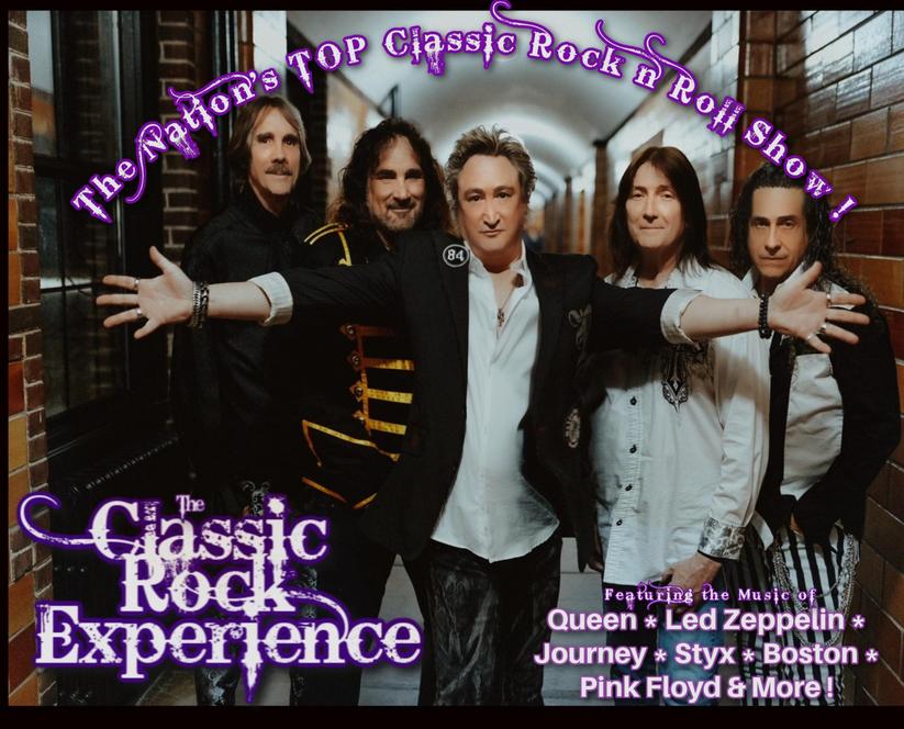 Classic Rock Experience band in a hallway with text above and below that reads "the nation's best rock and roll show"