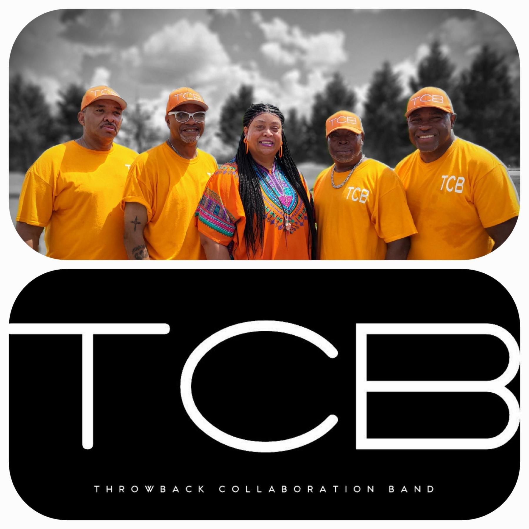 Throwback Collaboration Band, a group wearing gold shirts and a female center wearing tribal wear.