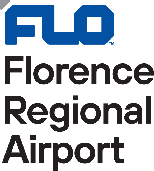 FLO Regional Airport logo, all text blue and black